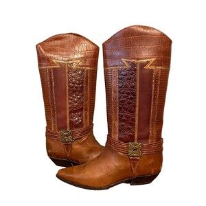 CIRCLE S LTD Women's 7M Iguana Leather Cowboy Cowgirl Boots Brown Western Rodeo
